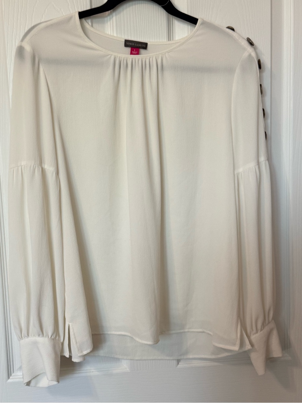 Vince Camuto Cream Button-Shoulder Long-Sleeve Blouse